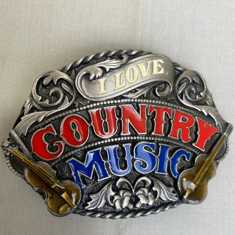 Vintage 1988 Country Music Brass Belt Buckle Siskiyou Buckle Co Made In USA